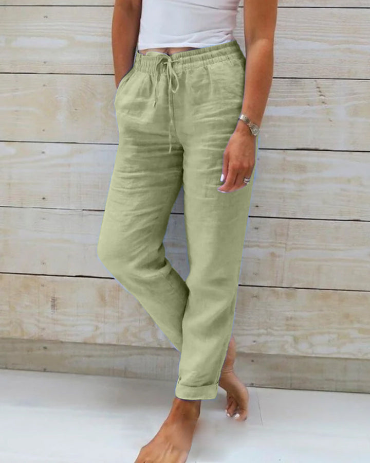 Pia | Esteralda Cotton & Linen Trousers with Elasticated Waist