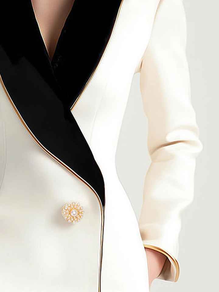 Ludmilla | Elegant Asymmetrical White Blazer with Black Contrast Lapels