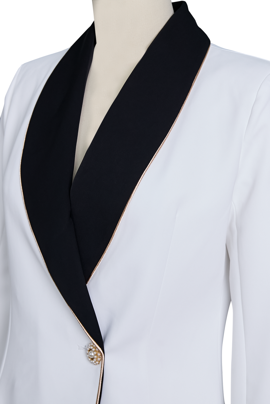 Ludmilla | Elegant Asymmetrical White Blazer with Black Contrast Lapels