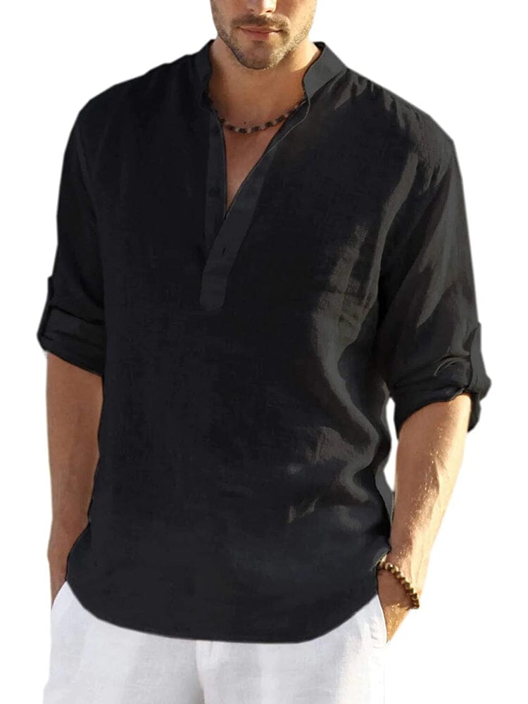 Arrigo | Cotton Linen Style Henley Shirt