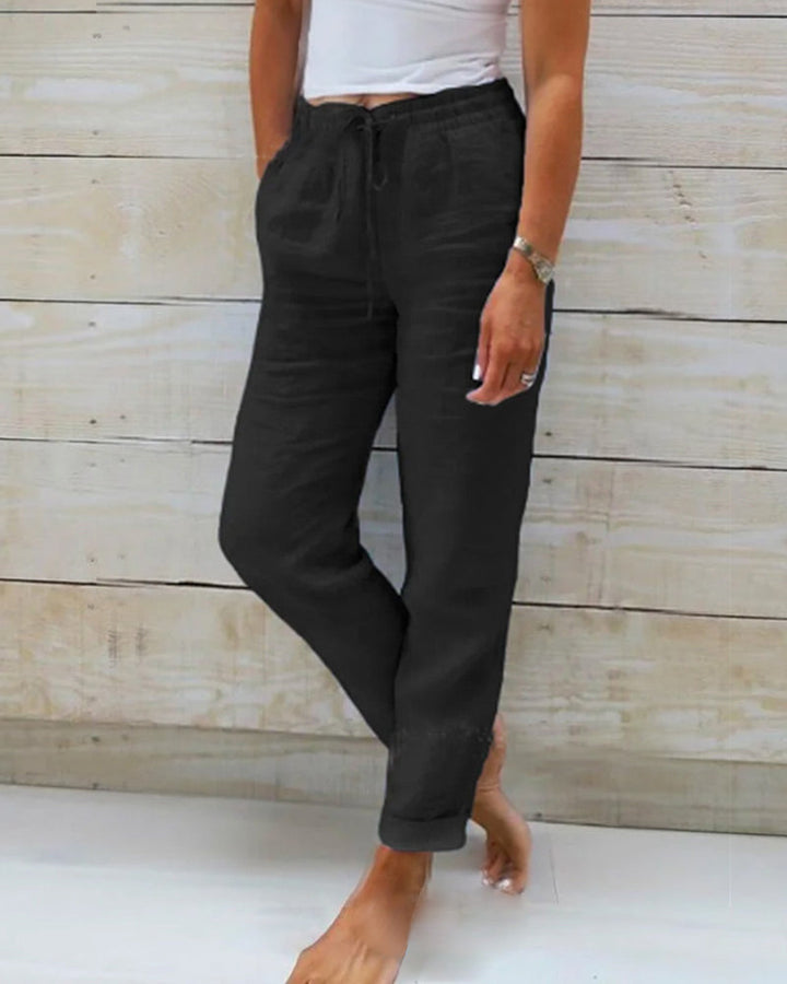 Pia | Esteralda Cotton & Linen Trousers with Elasticated Waist
