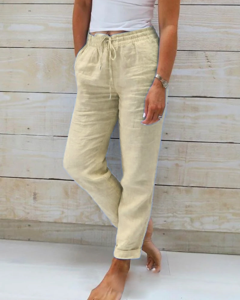Pia | Esteralda Cotton & Linen Trousers with Elasticated Waist