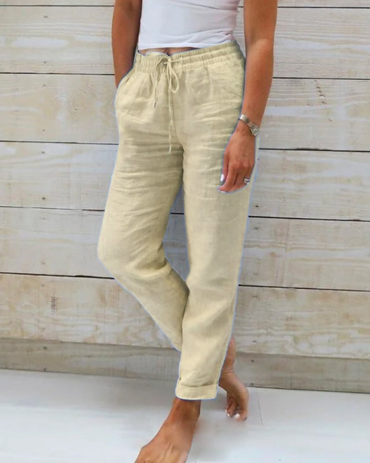 Pia | Esteralda Cotton & Linen Trousers with Elasticated Waist