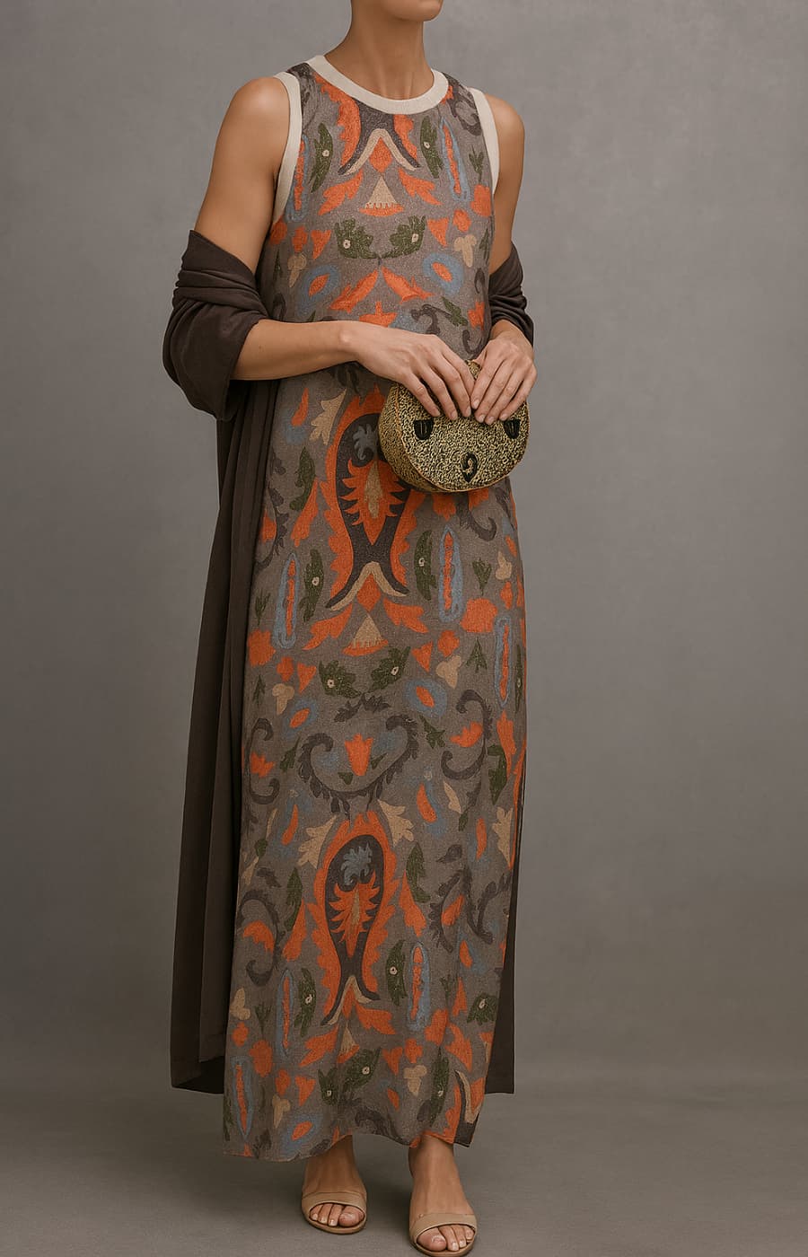 Lauren | Printed maxi dress set with matching vest