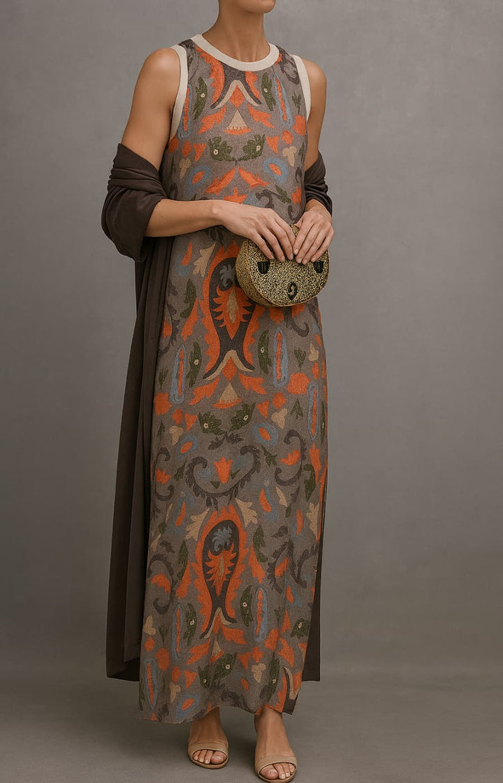Lauren | Printed maxi dress set with matching vest
