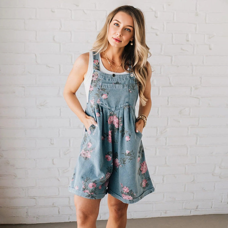 Teresa | Floral Printed Denim Jumpsuit