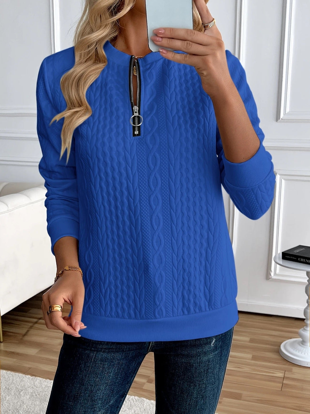 NAZARENA | TEXTURED ZIPPER SWEATSHIRT