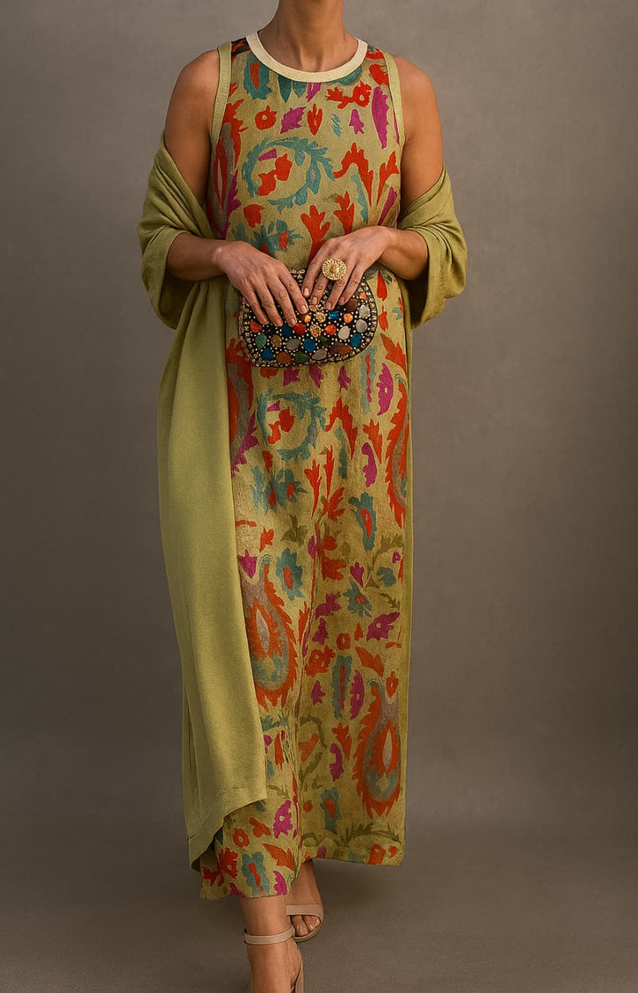 Lauren | Printed maxi dress set with matching vest