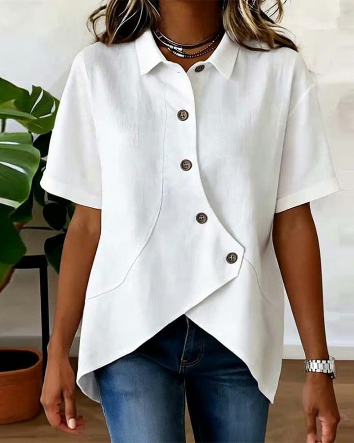 Julia - Asymmetric Cotton-Linen Button-Up Blouse