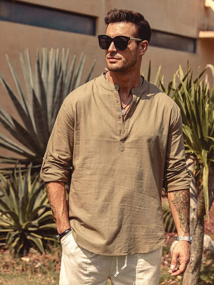 Arrigo | Cotton Linen Style Henley Shirt