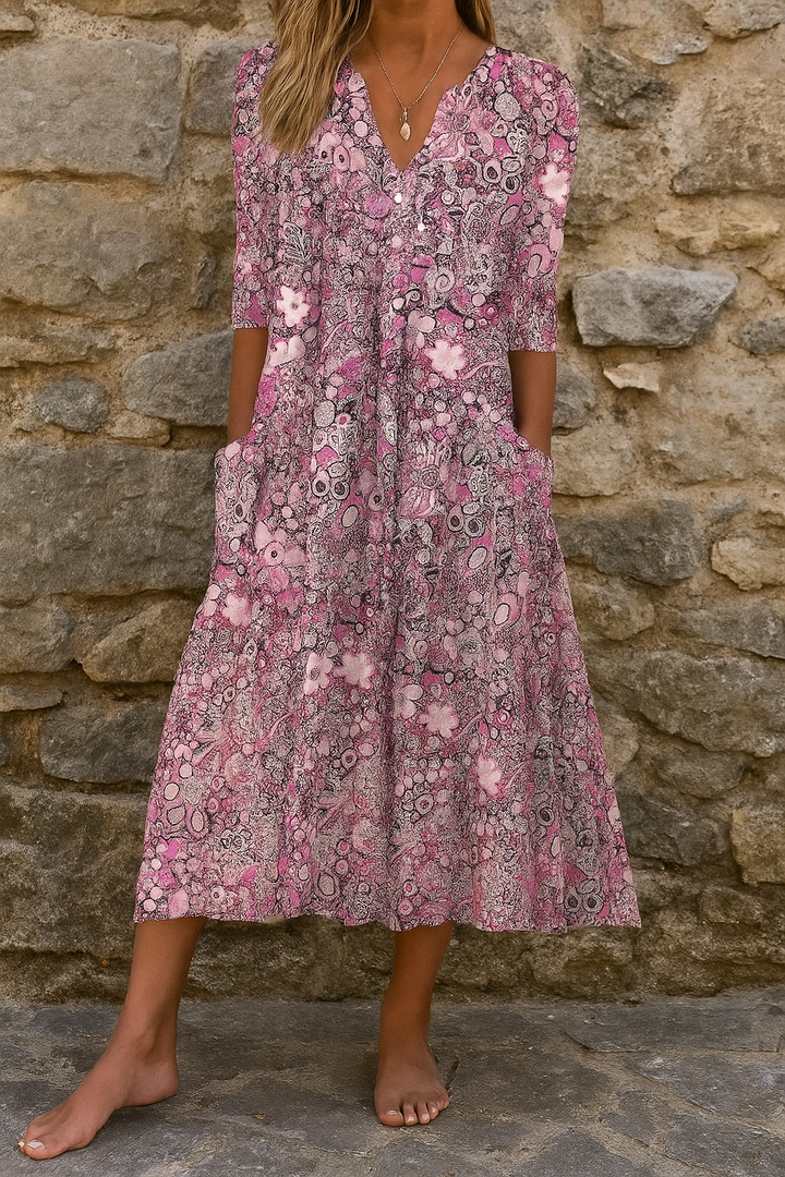 Mackenzie | Printed midi dress with a V-neck