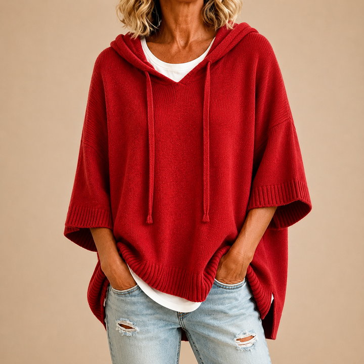 Maisie | Knitted poncho with hood and three-quarter sleeves