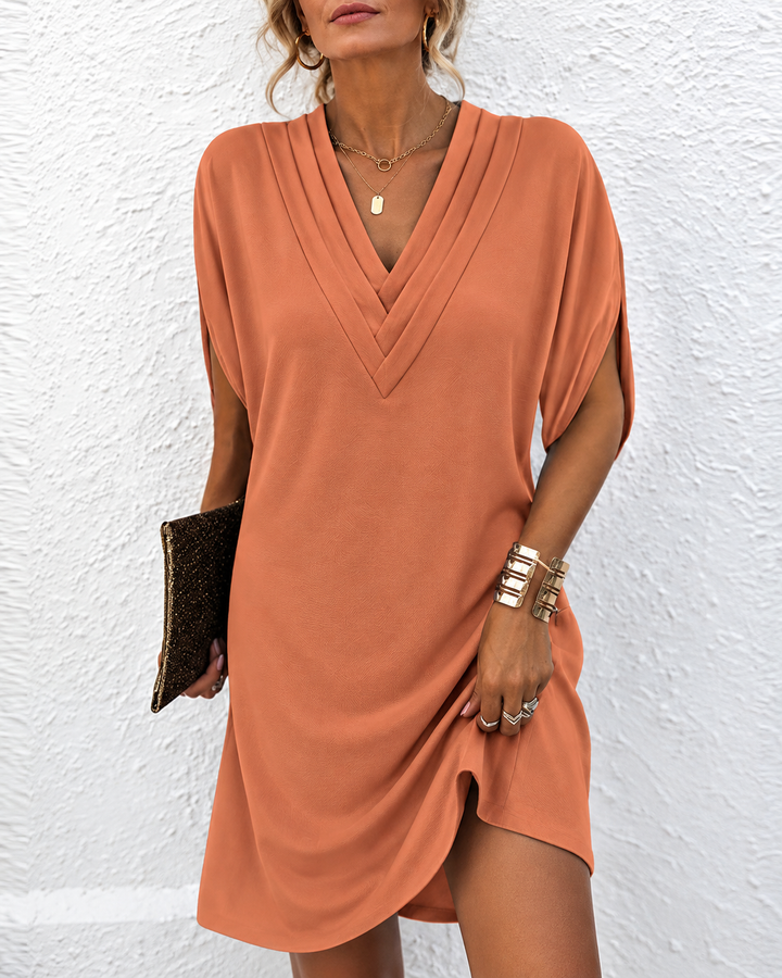 Ariana | Elegant Solid-Color Dress with Slit Sleeves
