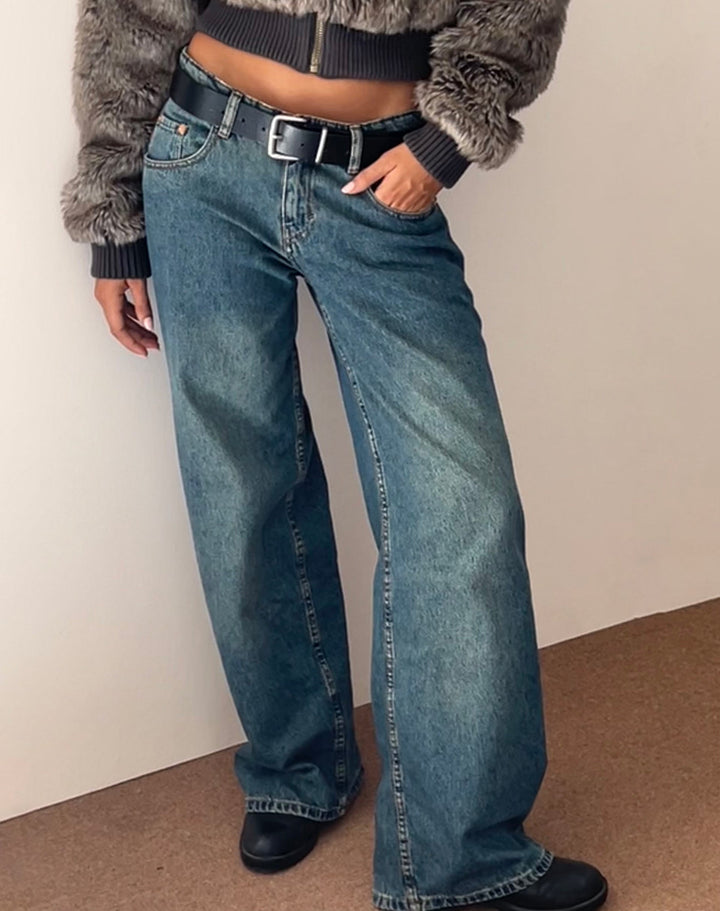 Ainsley | Extra-Wide Low-Rise Acid Wash Jeans