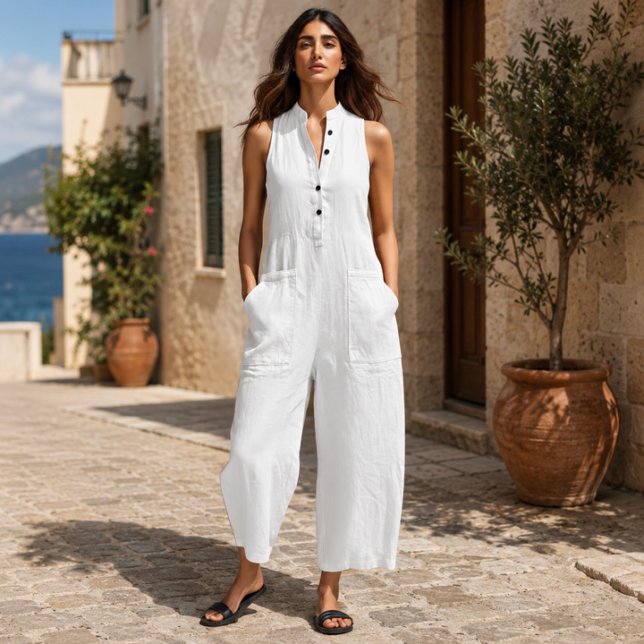 Leonora | Minimalist Sleeveless Linen-Blend Jumpsuit