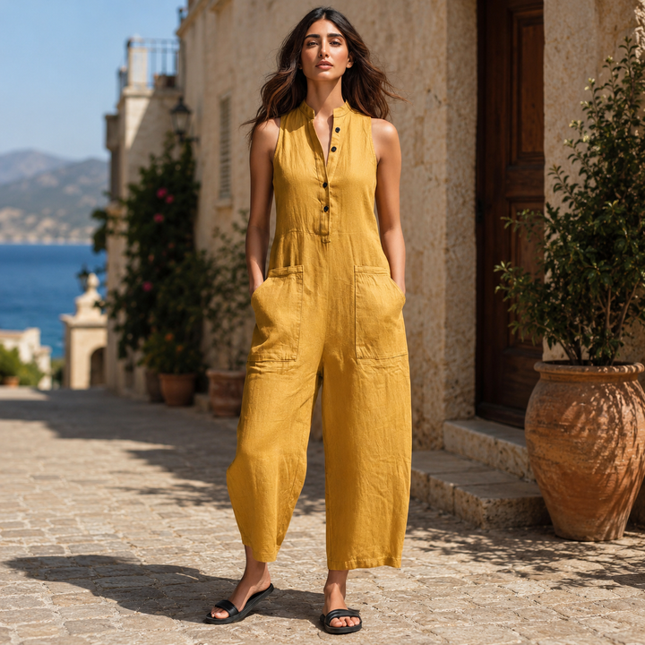 Leonora | Minimalist Sleeveless Linen-Blend Jumpsuit