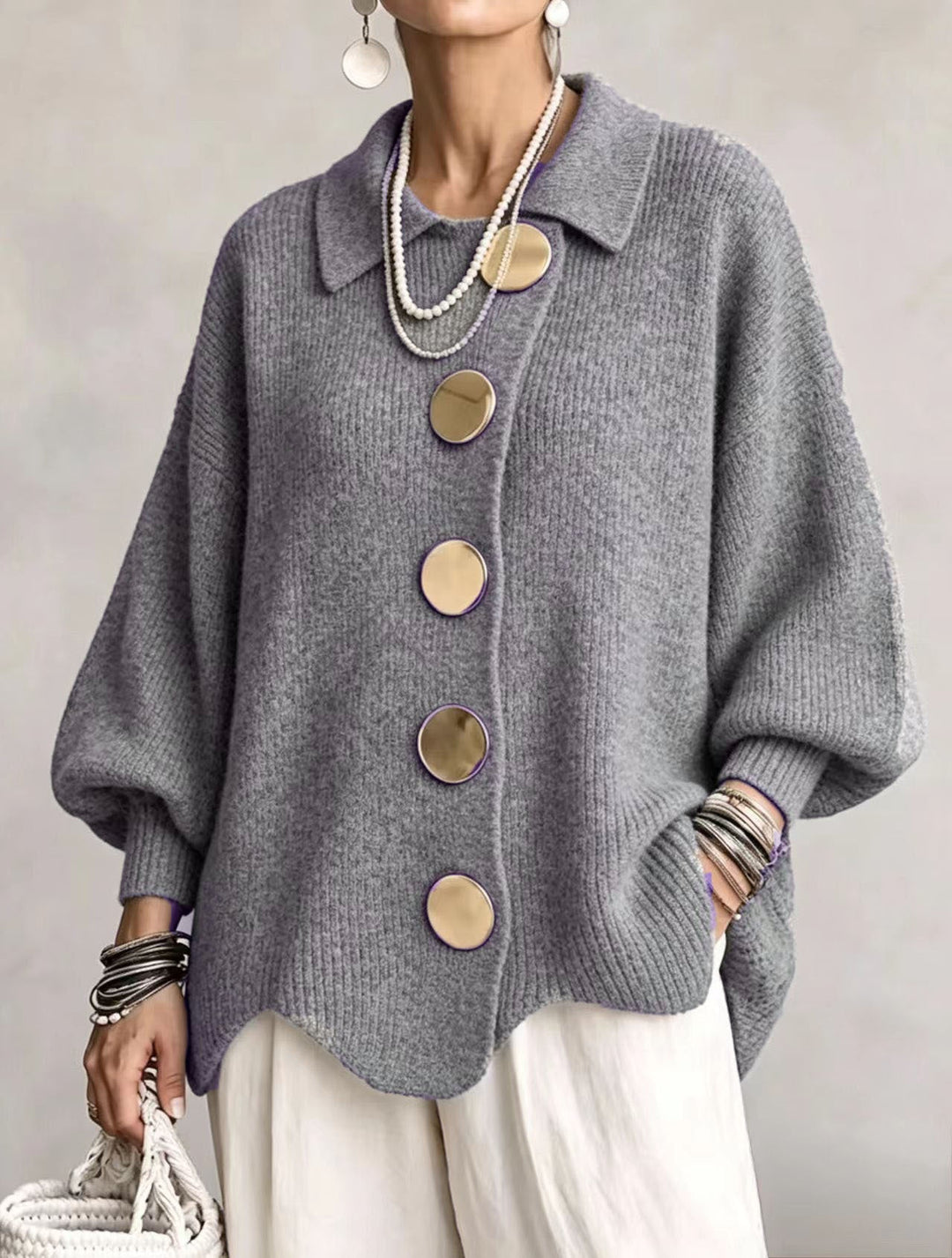 Madison | Oversized cardigan with large gold buttons