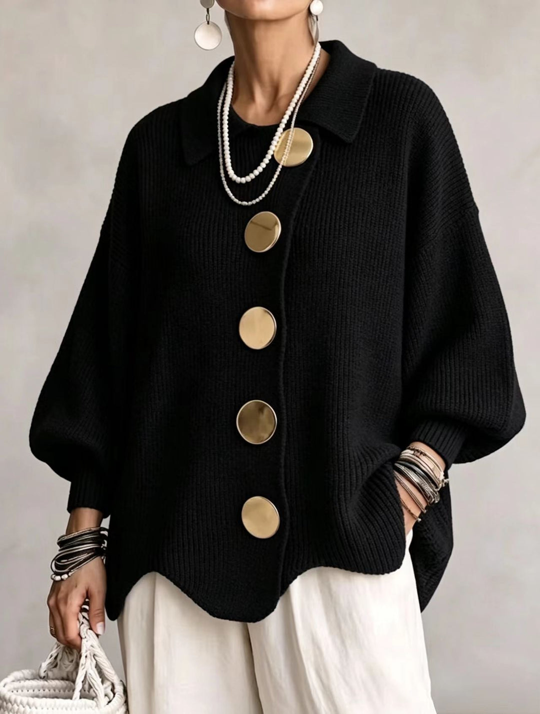 Madison | Oversized cardigan with large gold buttons