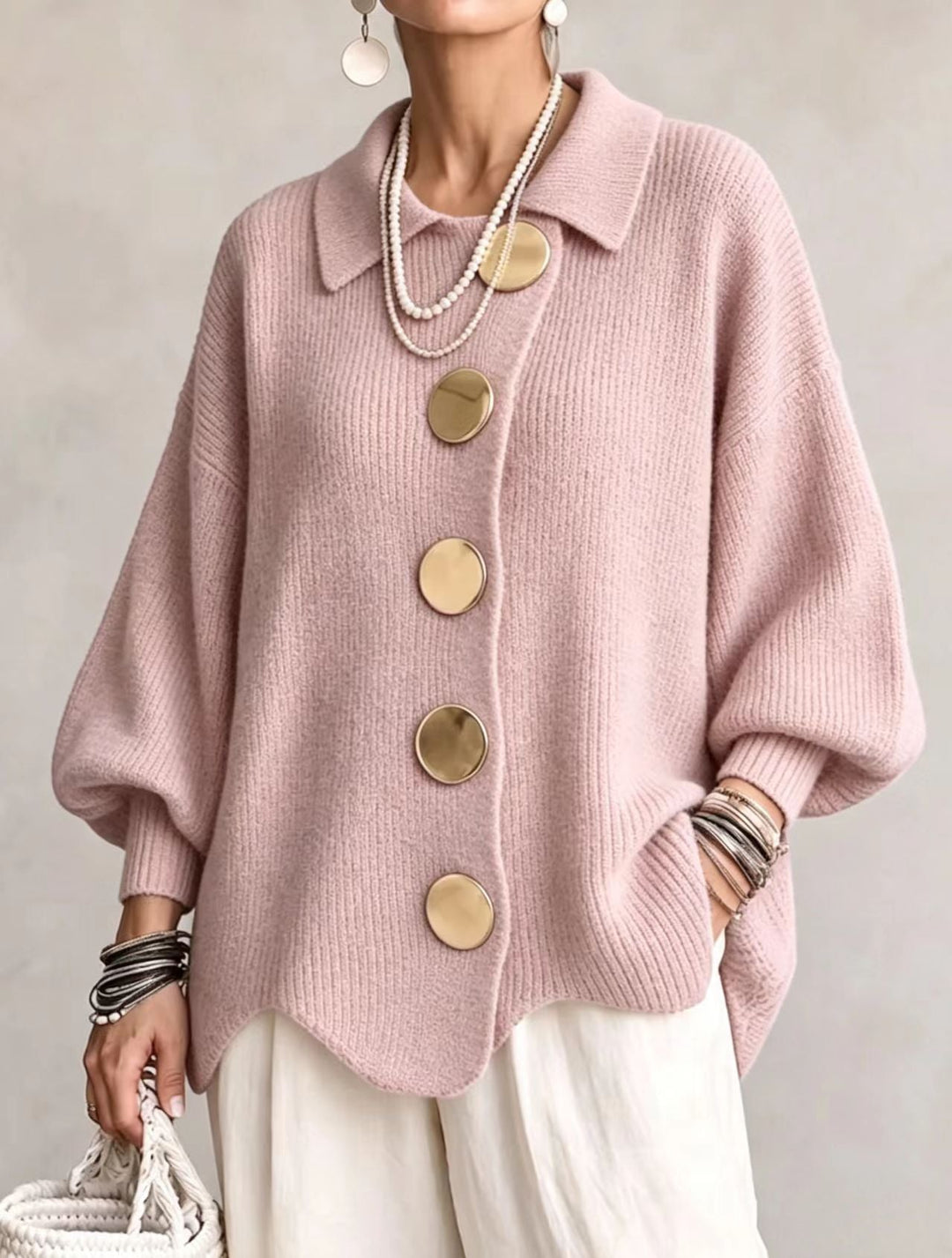 Madison | Oversized cardigan with large gold buttons