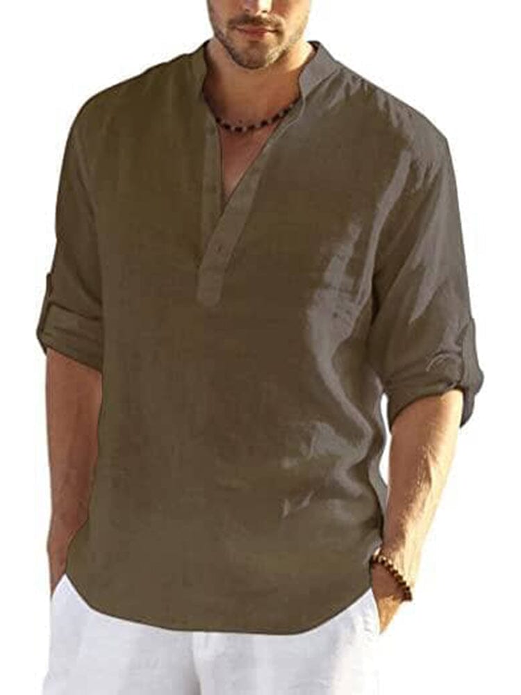 Arrigo | Cotton Linen Style Henley Shirt