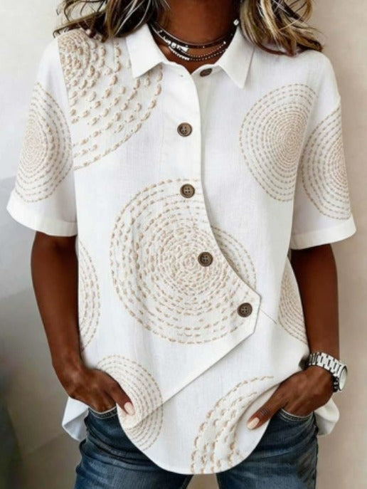 Julia - Asymmetric Cotton-Linen Button-Up Blouse