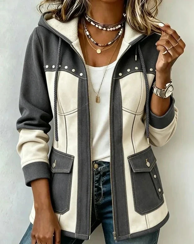 Ruby | Veste Bicolore Chic à Capuche