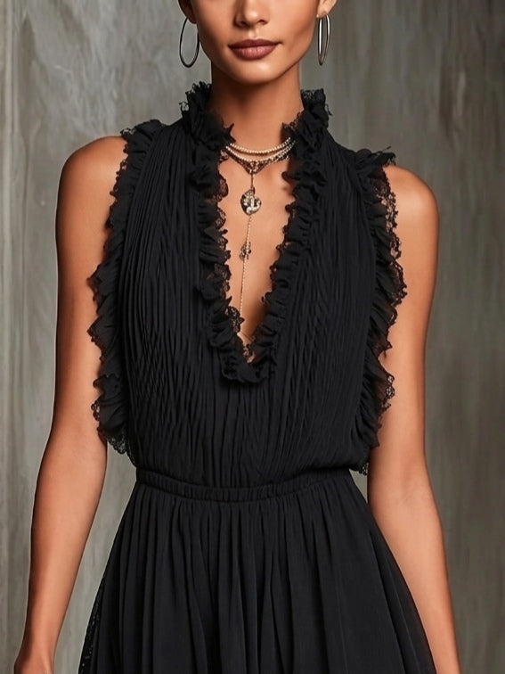Vanda | Black Ruffled Mini Jumpsuit
