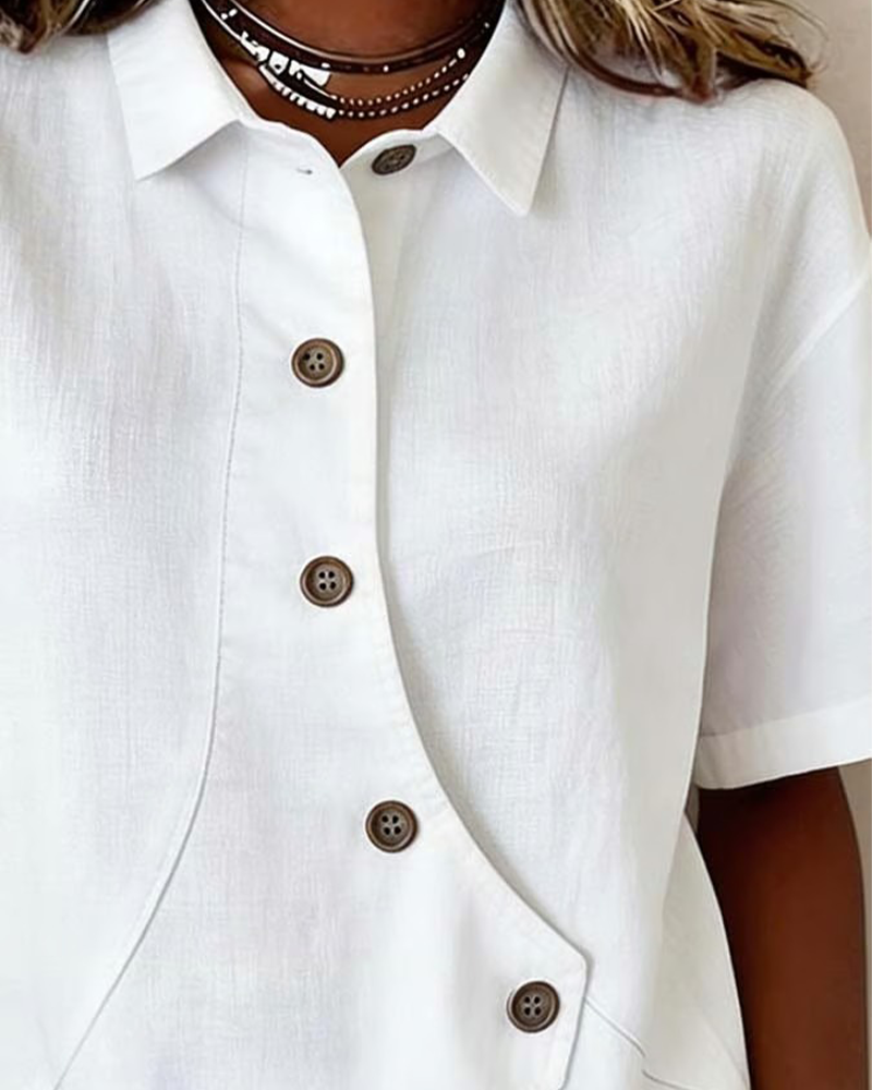 Julia - Asymmetric Cotton-Linen Button-Up Blouse