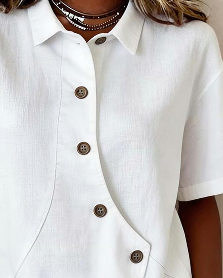 Julia - Asymmetric Cotton-Linen Button-Up Blouse