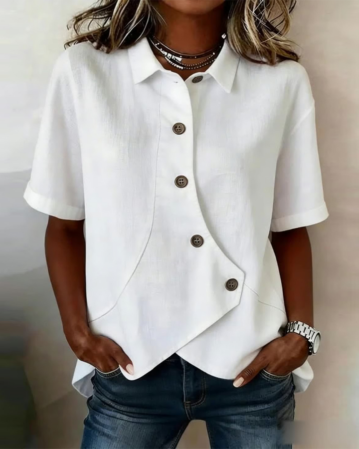 Julia - Asymmetric Cotton-Linen Button-Up Blouse