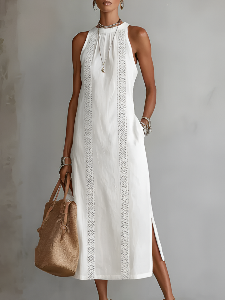 Giulia | Linen Midi Dress with Mandarin Collar