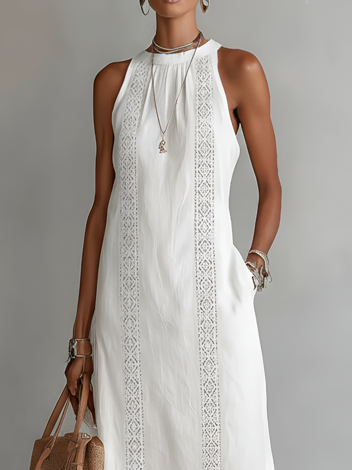 Giulia | Linen Midi Dress with Mandarin Collar