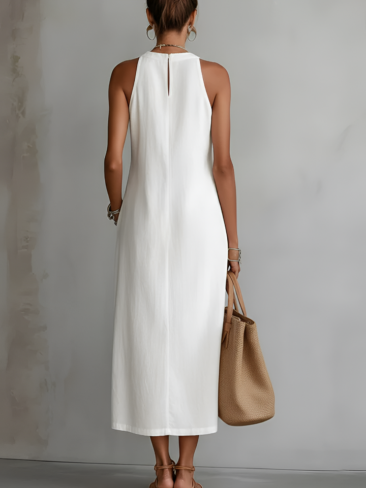 Giulia | Linen Midi Dress with Mandarin Collar