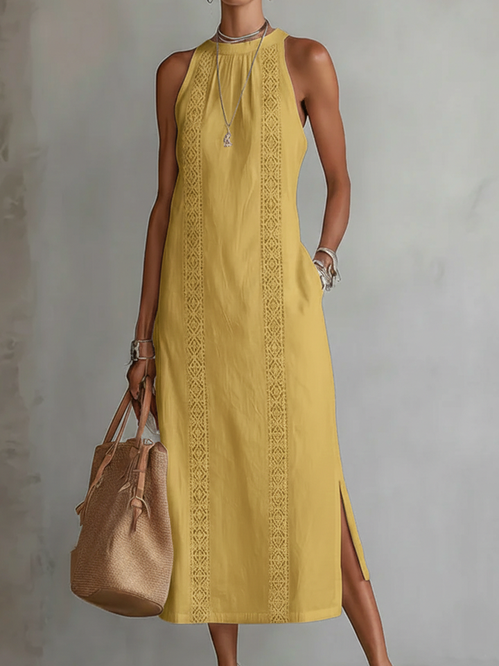 Giulia | Linen Midi Dress with Mandarin Collar