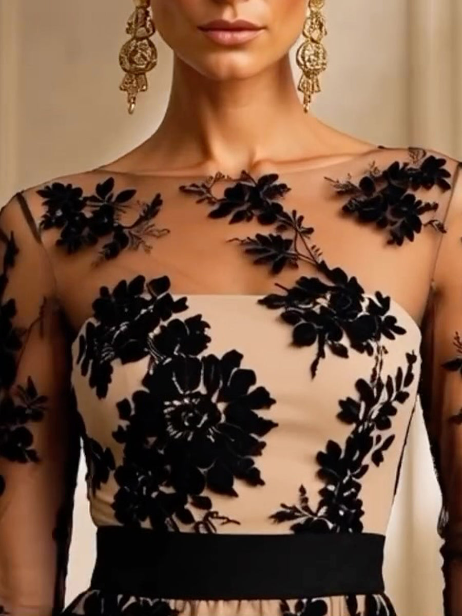 Isabel | Floral Lace Midi Evening Dress