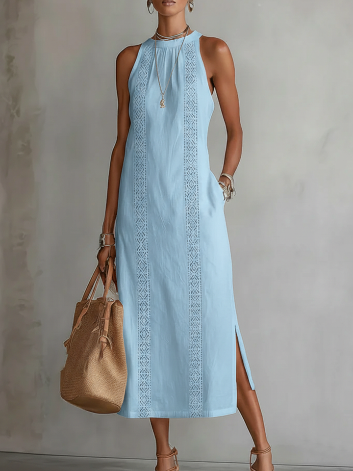 Giulia | Linen Midi Dress with Mandarin Collar