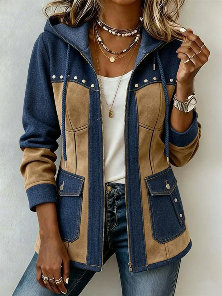 Ruby | Navy and Camel Hooded Jacket