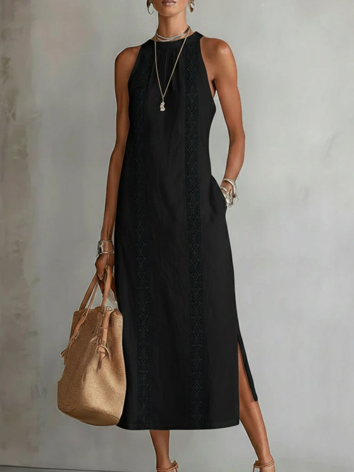 Giulia | Linen Midi Dress with Mandarin Collar