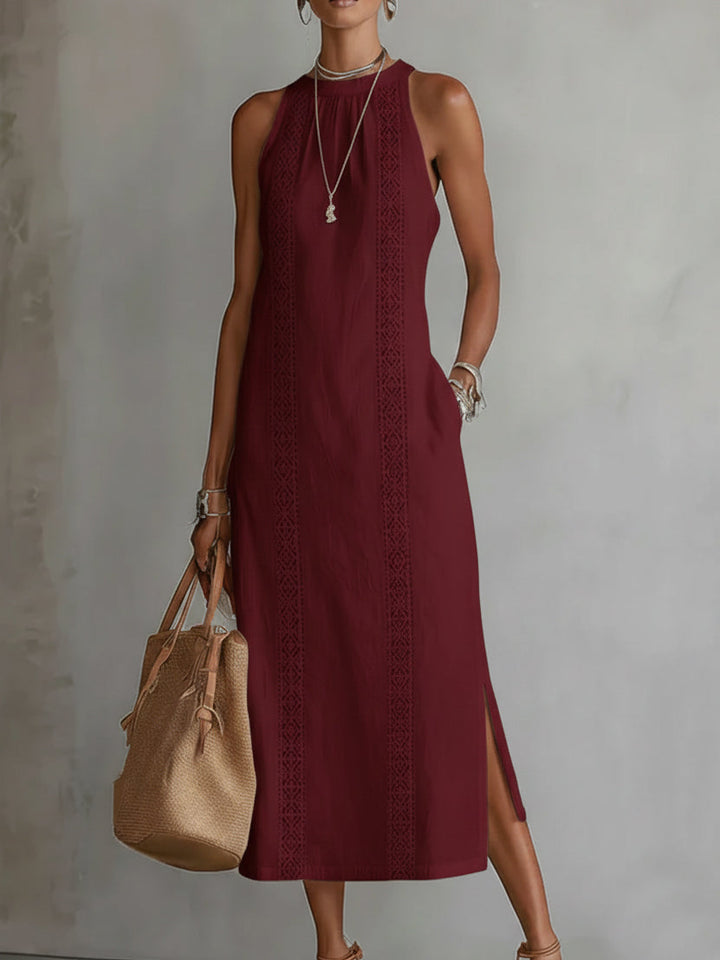 Giulia | Linen Midi Dress with Mandarin Collar