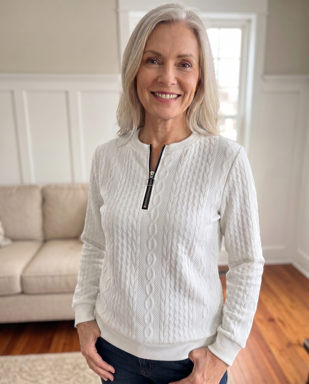 NAZARENA | TEXTURED ZIPPER SWEATSHIRT