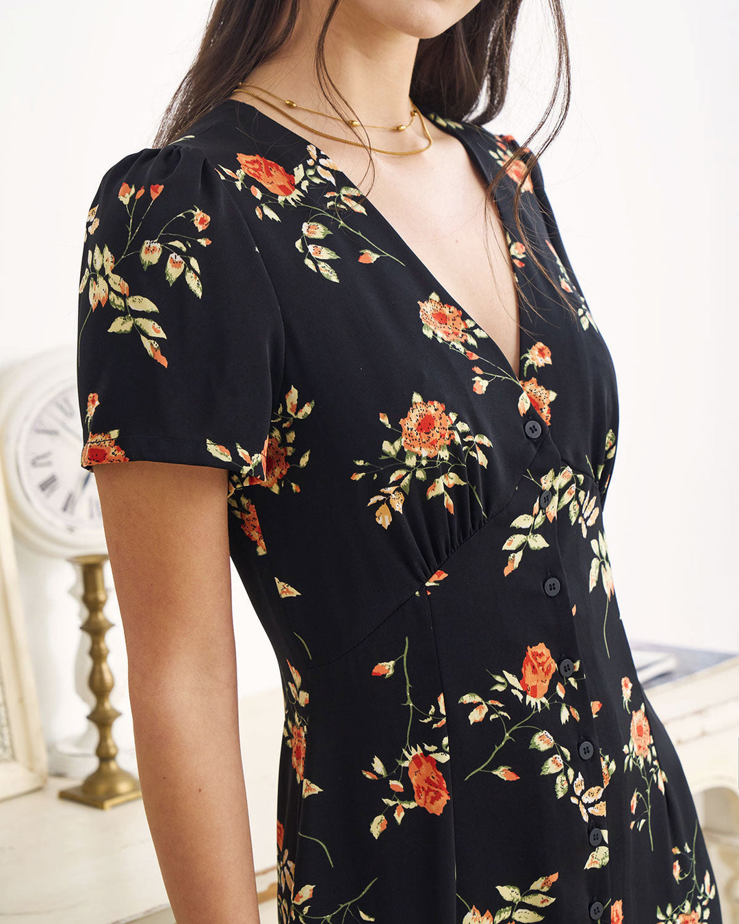 Hannah | Black V Neck Short Sleeve Dress