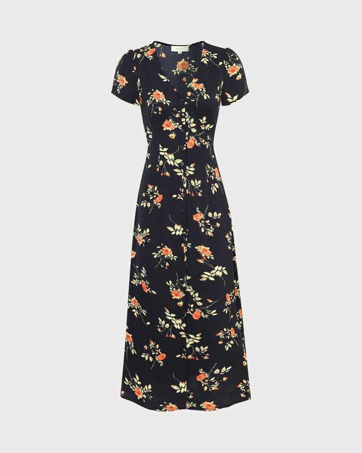 Hannah | Black V Neck Short Sleeve Dress