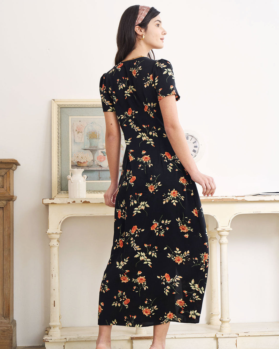 Hannah | Black V Neck Short Sleeve Dress