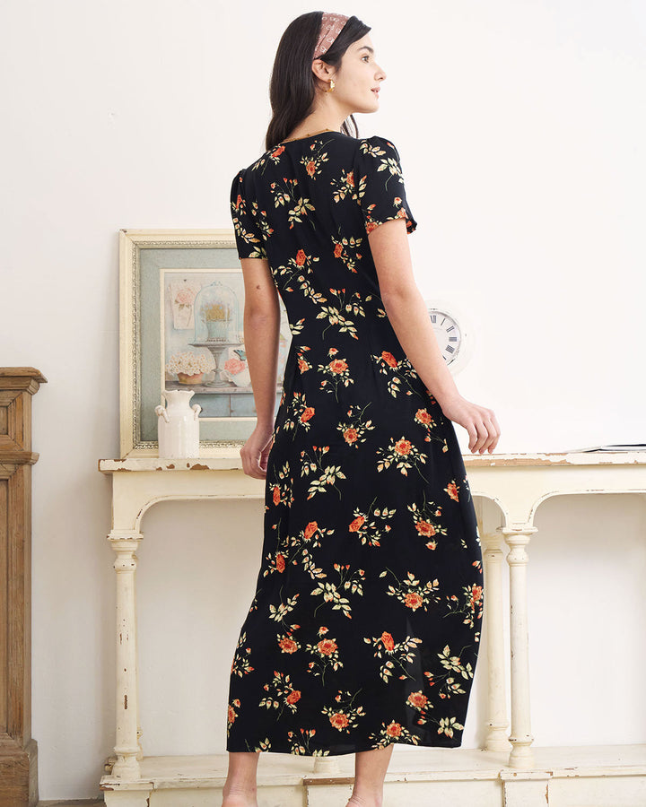 Hannah | Black V Neck Short Sleeve Dress