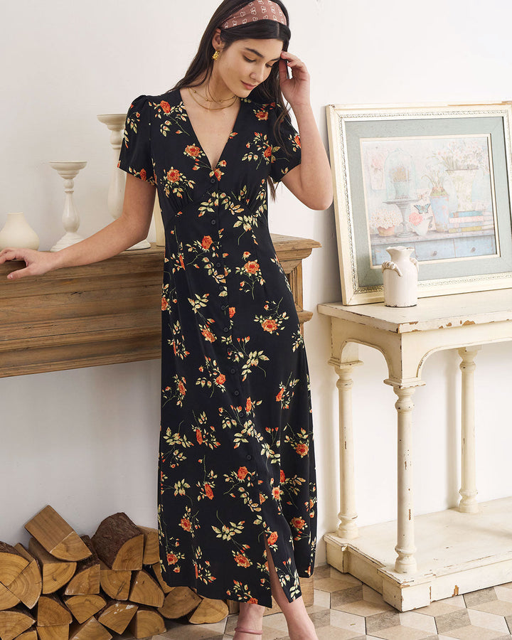 Hannah | Black V Neck Short Sleeve Dress